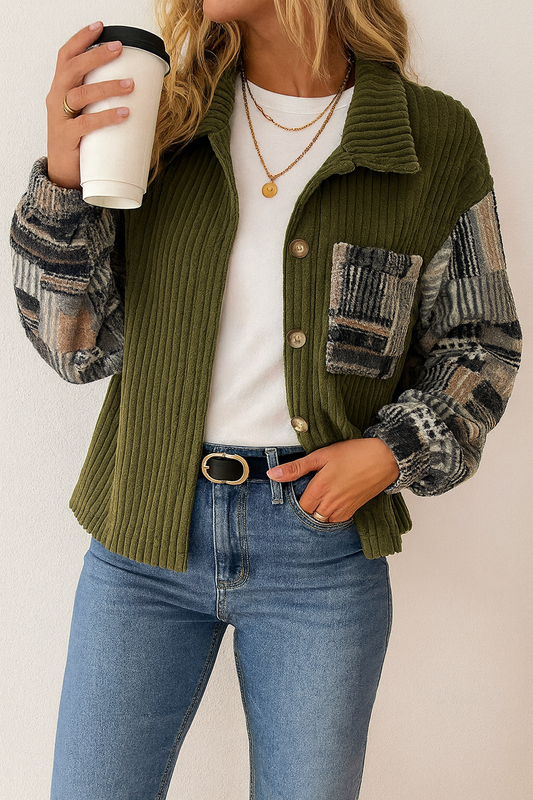 Green Ribbed Plaid Jacket FB