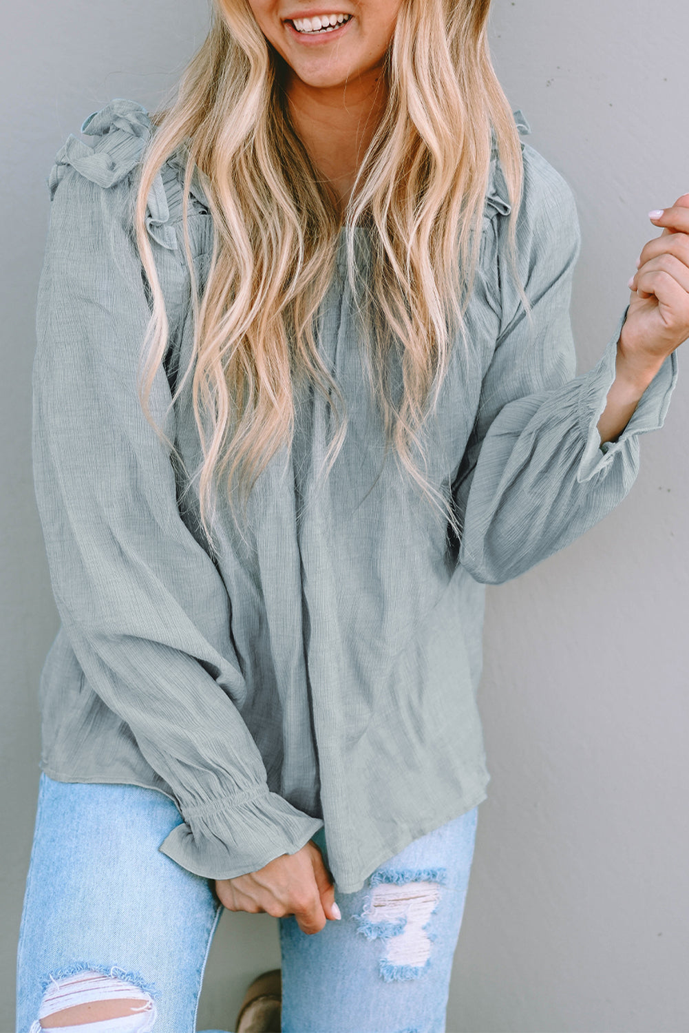 Green Ruffled Blouse FB
