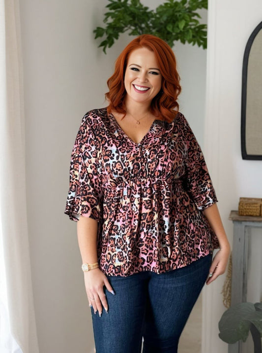 Rainbow Leopard Babydoll Top