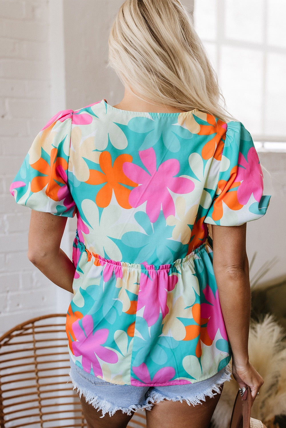 Teal Floral Peplum Blouse LT
