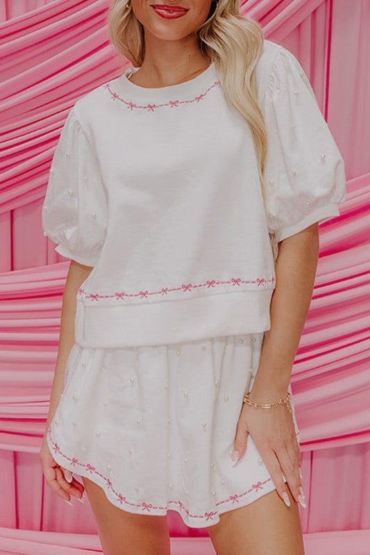White with Red Bow Trim Set LT