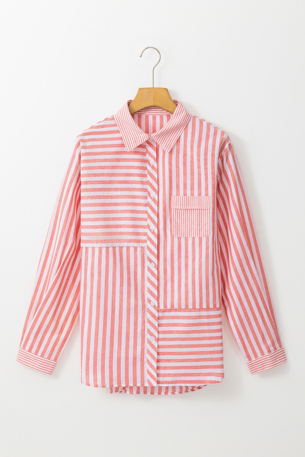 Pink Striped Casual Button Top LT