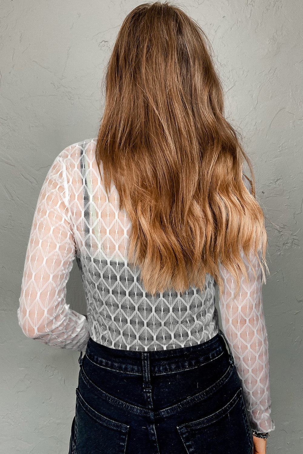 Patterned Mesh Long Sleeve Top LT