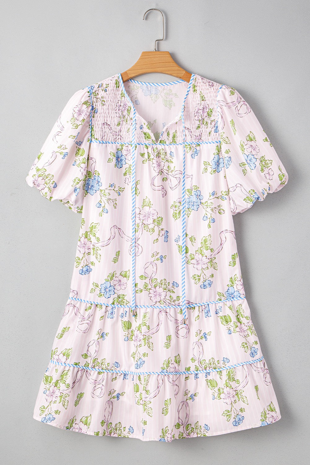 Pink Floral With Blue Stripes Dress LT