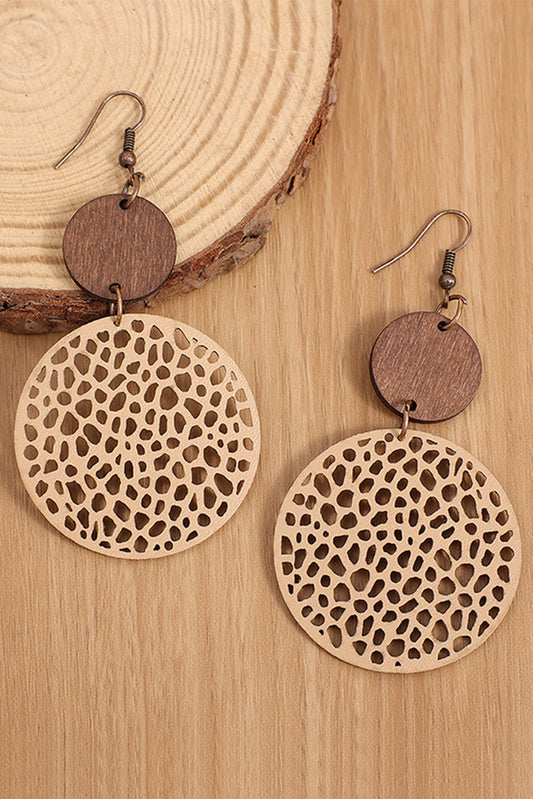 Khaki Hollow Out Wooden Earrings FB