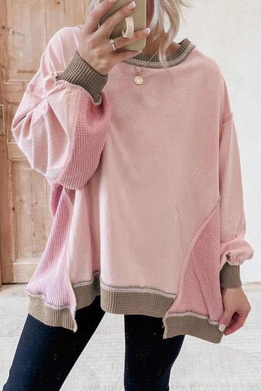 Light Pink Colorblock Oversized Sweatshirt LT