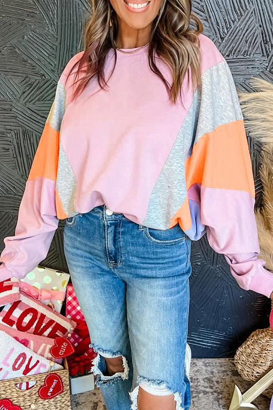Pink Colorblock Loose Sweatshirt FB