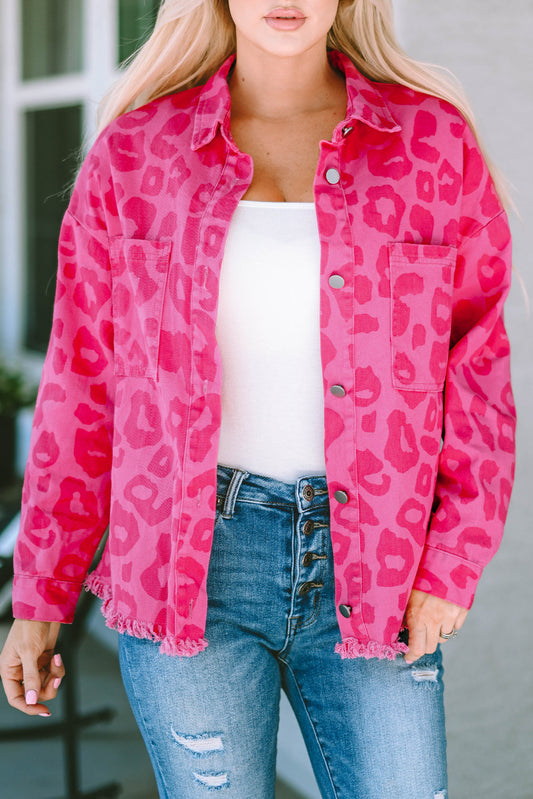 Pink Leopard Raw Hem Jacket FB