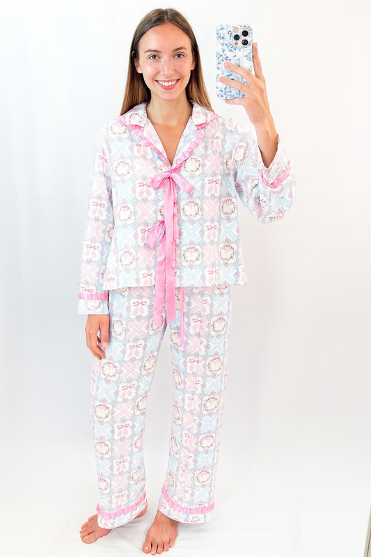 Pink Bow Christmas Pajama Set FB