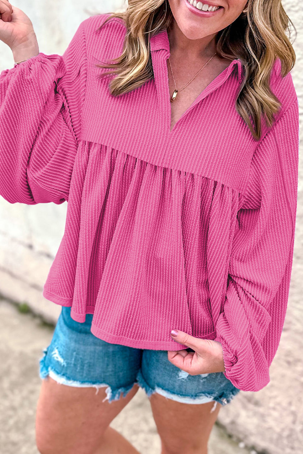 Corded Bubble Babydoll Blouse FB