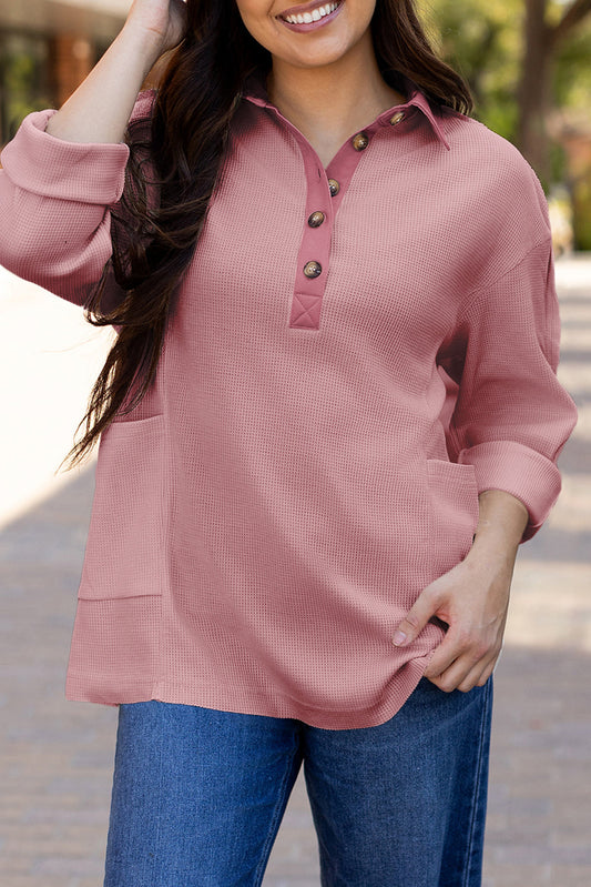 Pink Waffle Button Top FB
