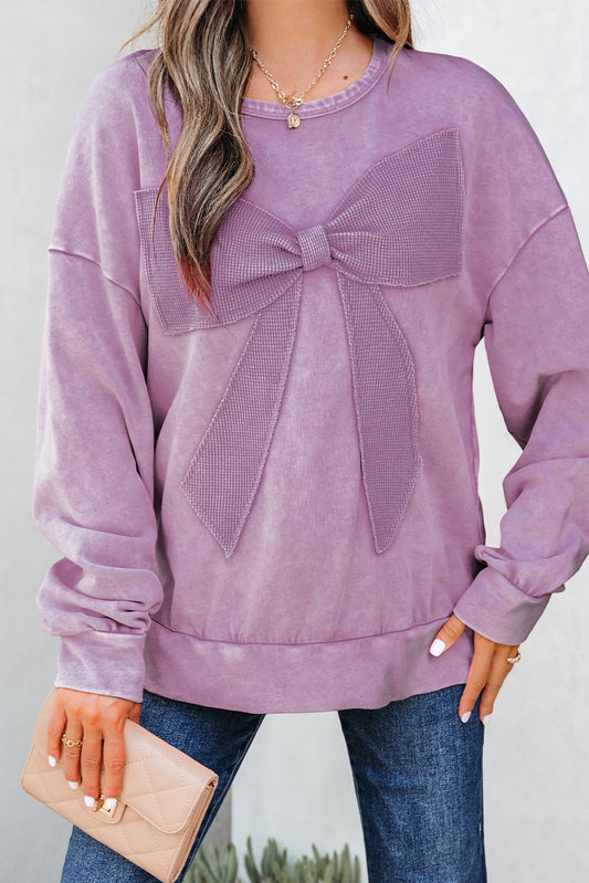 Purple Mineral Wash Bow Patch Sweater FB