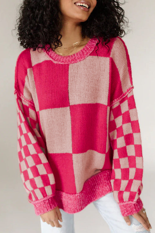 Rose Mixed Checkered Loose Sweater FB