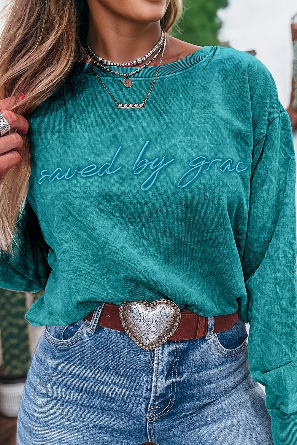 Saved by Grace Embroidery Sweatshirt FB
