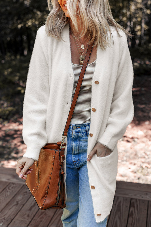 White Fuzzy Midi Cardigan FB