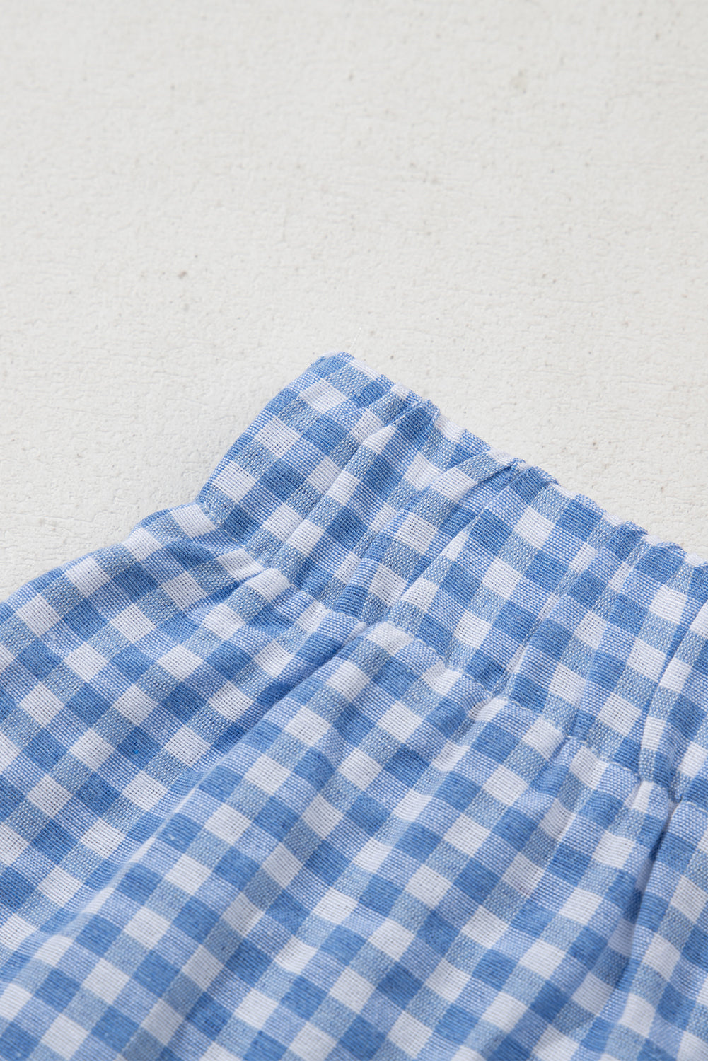 Blue Gingham Print Loose Shorts