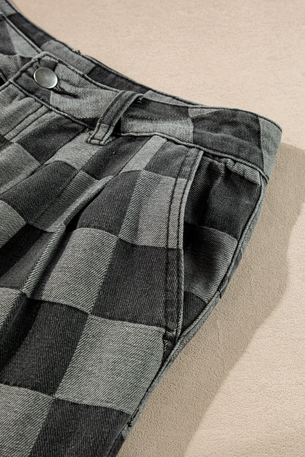 Checkered Light Washed Wide Leg Jeans