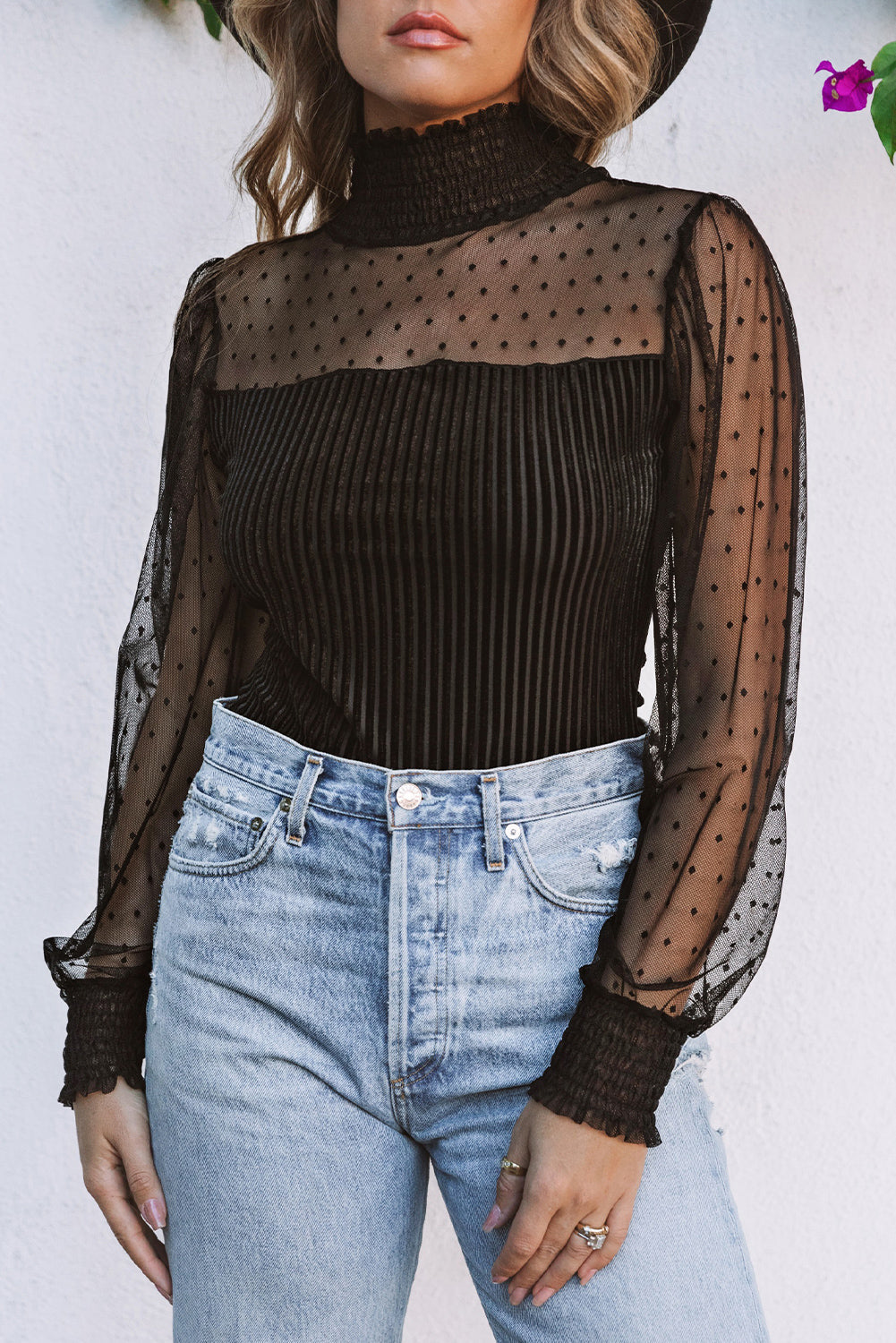 Black Sheer Velvet Bodysuit  FB