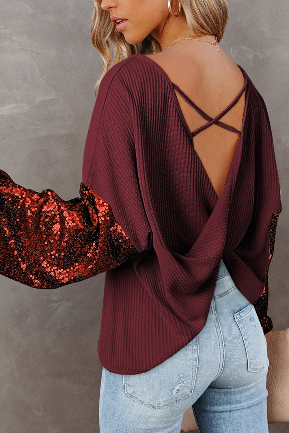 Sequin Waffle Knit Top FB