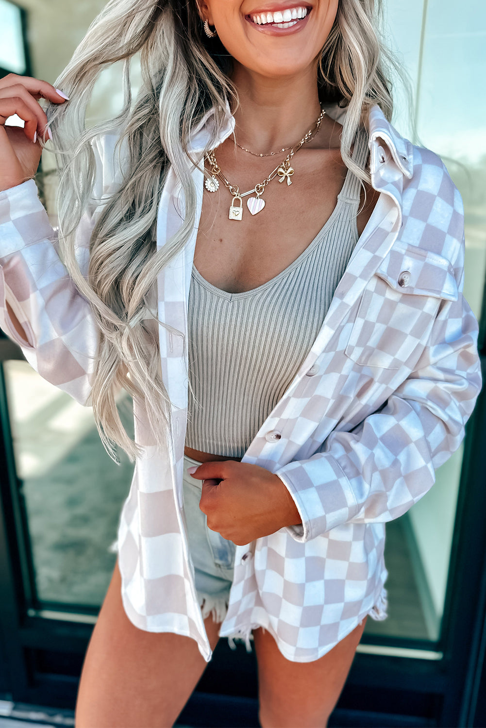 Khaki Checkered Shacket LT