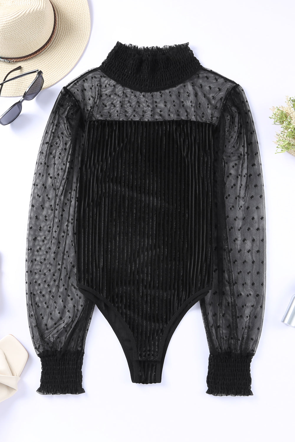 Black Sheer Velvet Bodysuit  FB