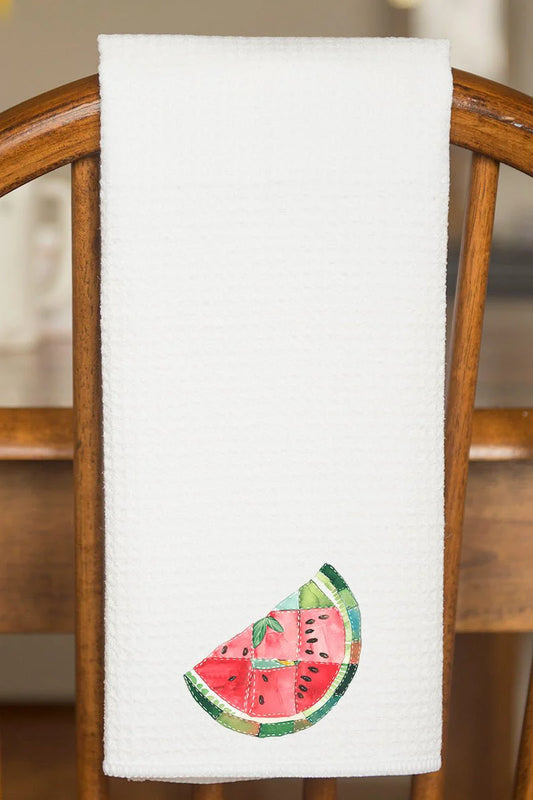 Faux Patchwork Watermelon Waffle Kitchen Towel