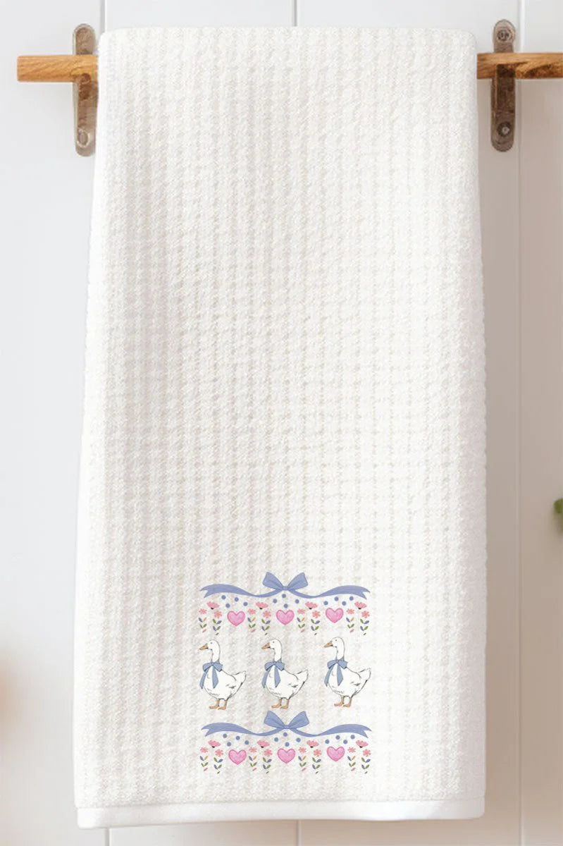 Vintage Geese Girls Waffle Kitchen Towel